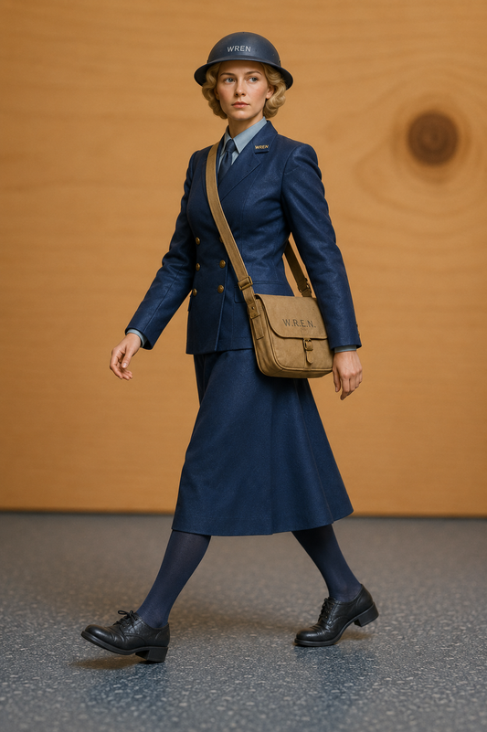 N87 WWII WREN – Walking with Steel Helmet & Service Satchel – Unpainted Scale Model Figure