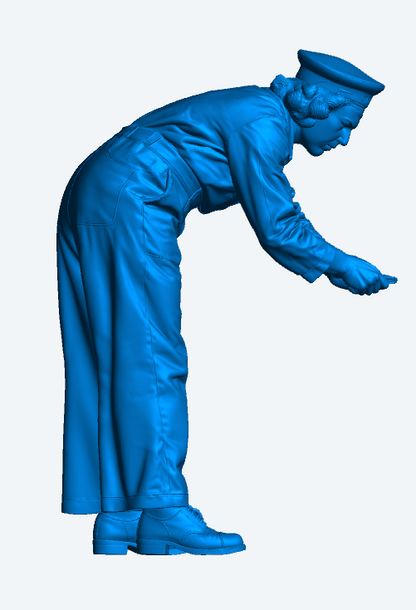 N91 Women's Royal Naval Service (WRNS) Engineer or Mechanic in Coveralls – Working Pose – Multi Scale – Unpainted