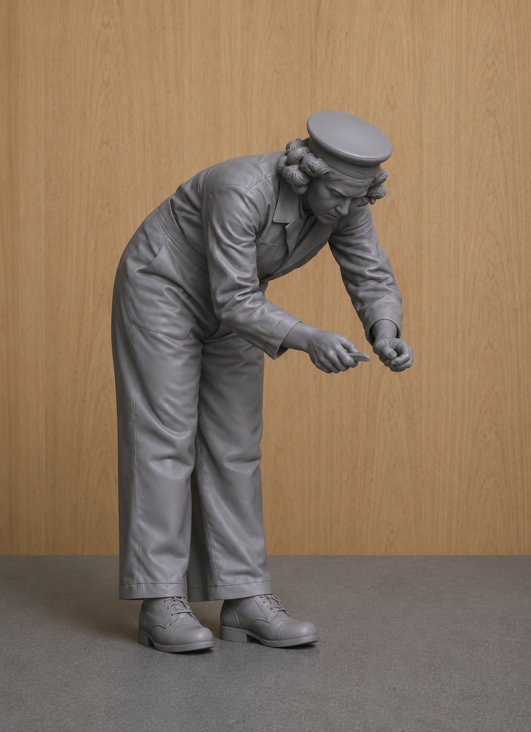 N91 Women's Royal Naval Service (WRNS) Engineer or Mechanic in Coveralls – Working Pose – Multi Scale – Unpainted
