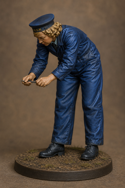 N91 Women's Royal Naval Service (WRNS) Engineer or Mechanic in Coveralls – Working Pose – Multi Scale – Unpainted