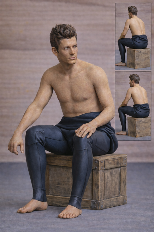 TG102 Scale model Seated Man – Wetsuit Top Unzipped & Removed Unpainted