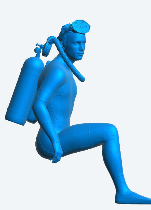 TG103 Model Figure  Scuba Diver – Seated with Tank & Rebreather, Preparing to Dive