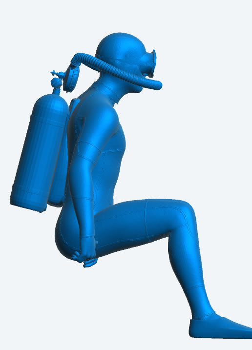 TG104 Model Figure Seated Scuba Diver – Full Wetsuit, Mask On & Breathing Through Mouthpiece