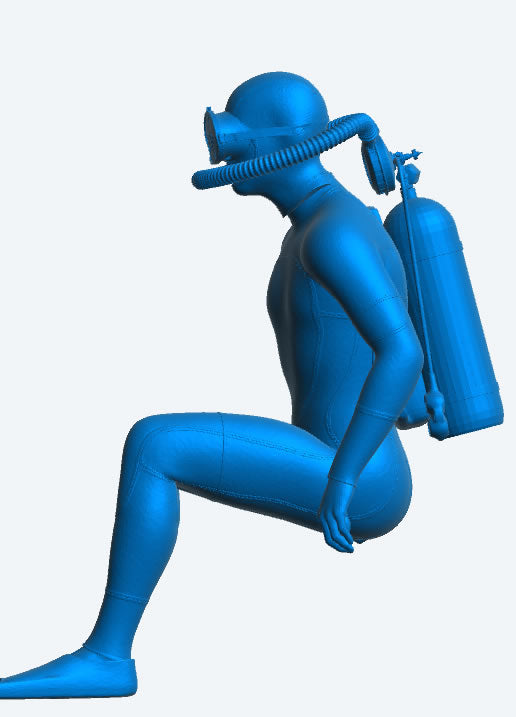 TG104 Model Figure Seated Scuba Diver – Full Wetsuit, Mask On & Breathing Through Mouthpiece