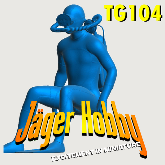 TG104 Model Figure Seated Scuba Diver – Full Wetsuit, Mask On & Breathing Through Mouthpiece