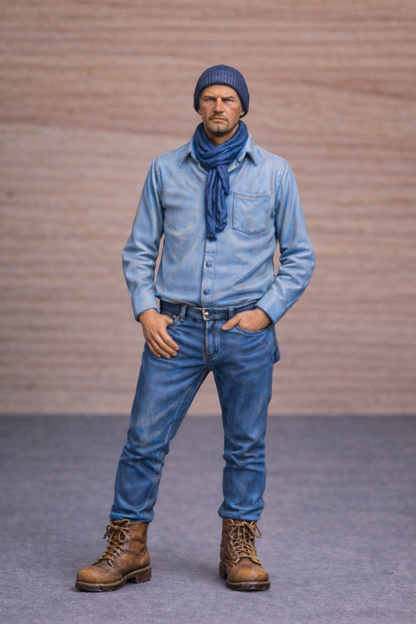 TG107 Modern Fishing Boat Crew Figure – Relaxed Pose, Beanie and Shirt – Unpainted 1/24 Multi-Scale
