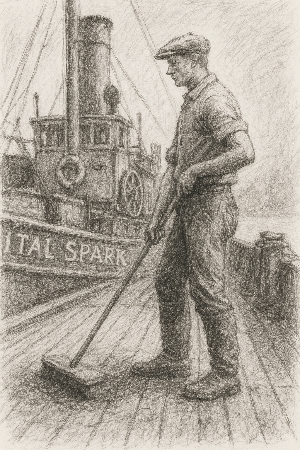 TG11 Mobile Marine VIC Vital Spark Deck crew sweeping swabbing
