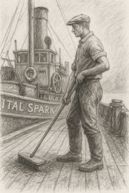 TG11 Mobile Marine VIC Vital Spark Deck crew sweeping swabbing