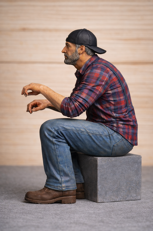 TG25D Tamiya Unpainted Truck Driver Modern Seated Model Crew Figure