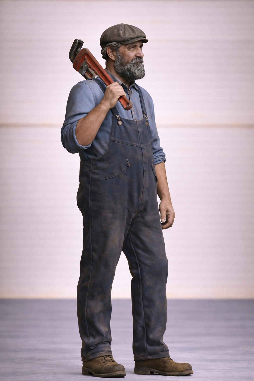 TG32 Classic Engineer – Vintage Workman Holding Pipe Wrench Unpainted