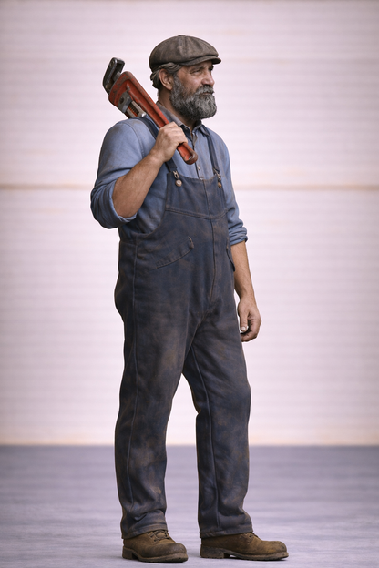 TG32 Classic Engineer – Vintage Workman Holding Pipe Wrench Unpainted