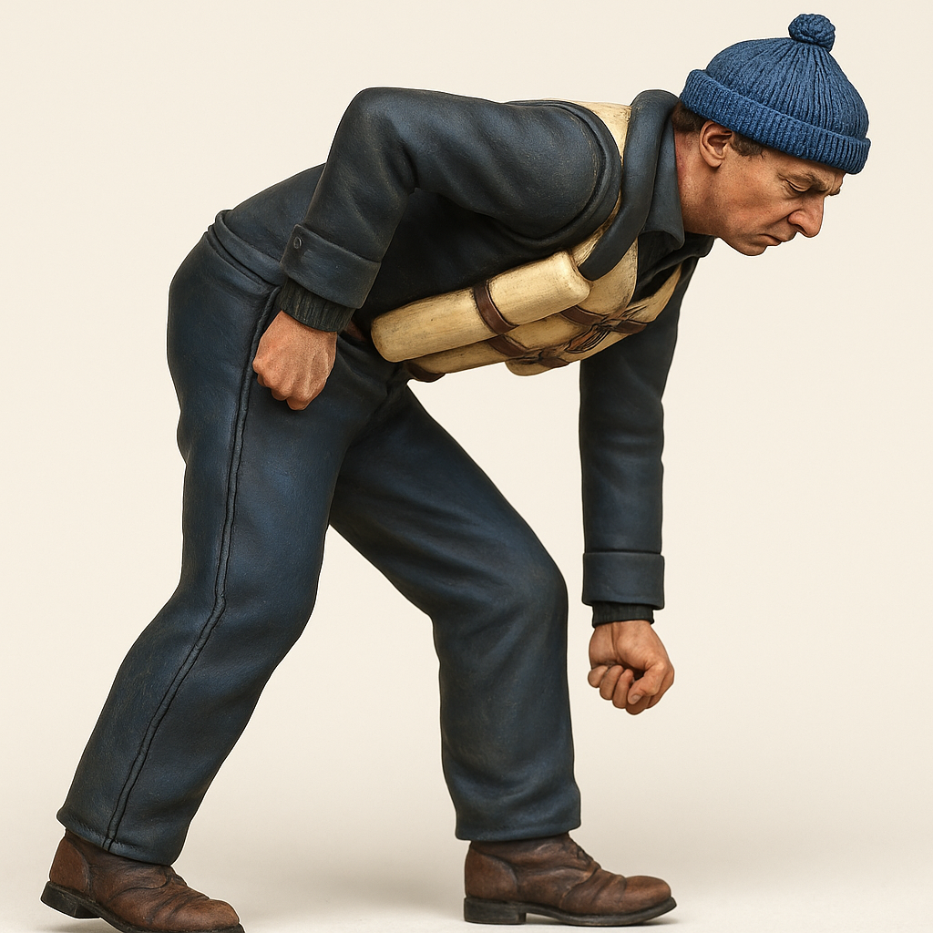 TG37B – Scale Model MTB / S-Boat / Vosper Crew Figure – Bent Over Handling Rope