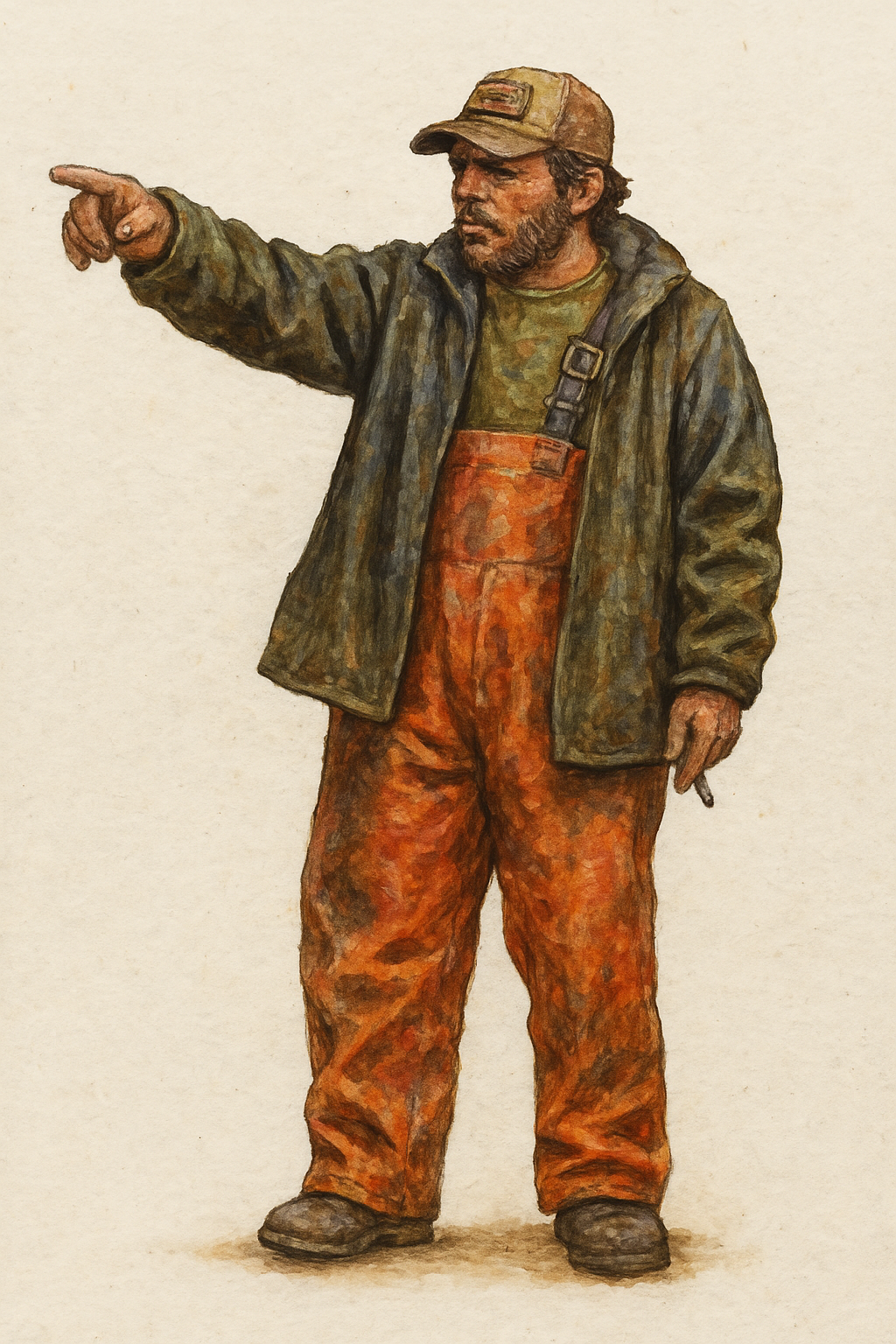 TG42 – Modern Scale Model Ship Crewman Pointing | Waterproofs & Sports Cap | Andrea Gail Style Figure