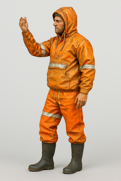 TG44 – Modern Fisherman Deck Crew Figure  Waterproof Gear with Hood Up