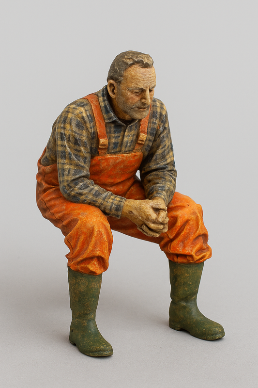 Seated fisherman figure for modern fishing boats, trawlers & RC models TG47