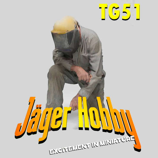 TG51 – Crouching Welder | Multi-Scale Shipyard Crew Figure for 1:48, 1:72, and Other Scales