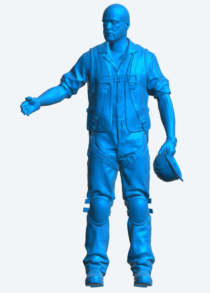 TG58 Dockyard / Tug Crew / Construction Worker Scale Model Figure – Bald, Bearded, Wearing Full Safety Harness