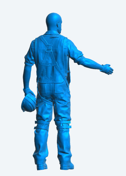 TG58 Dockyard / Tug Crew / Construction Worker Scale Model Figure – Bald, Bearded, Wearing Full Safety Harness
