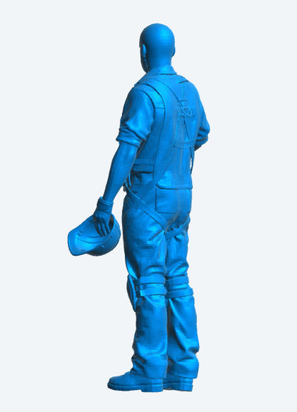 TG58 Dockyard / Tug Crew / Construction Worker Scale Model Figure – Bald, Bearded, Wearing Full Safety Harness