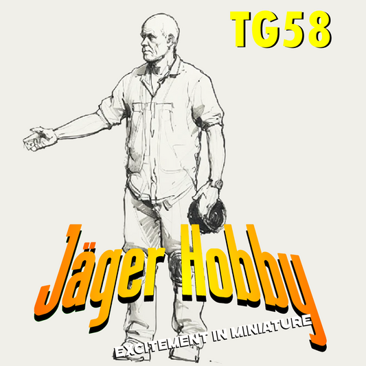 TG58 Dockyard / Tug Crew / Construction Worker Scale Model Figure – Bald, Bearded, Wearing Full Safety Harness