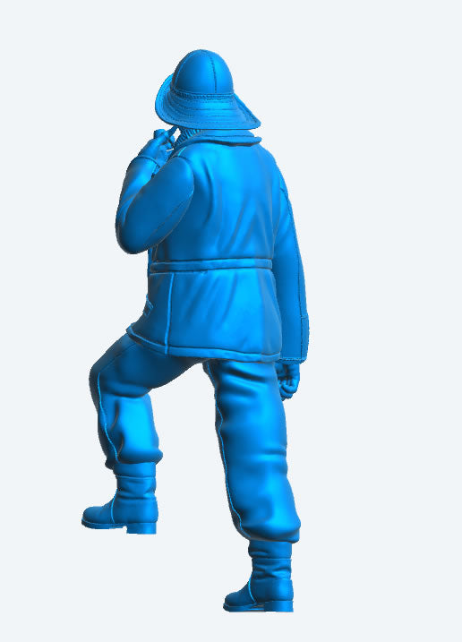 TG64C 1/15 Scale Billings Crew Figure – Bearded Sailor in Sou’wester Hat, Smoking Pipe, Holding Binoculars, Submariner Sweater, One Foot Raised