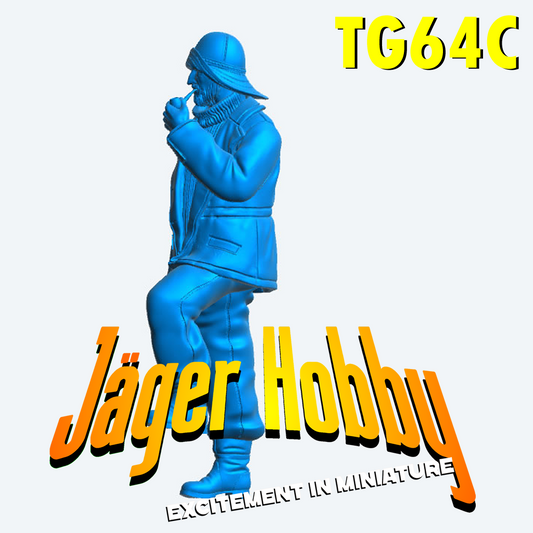 TG64C 1/15 Scale Billings Crew Figure – Bearded Sailor in Sou’wester Hat, Smoking Pipe, Holding Binoculars, Submariner Sweater, One Foot Raised