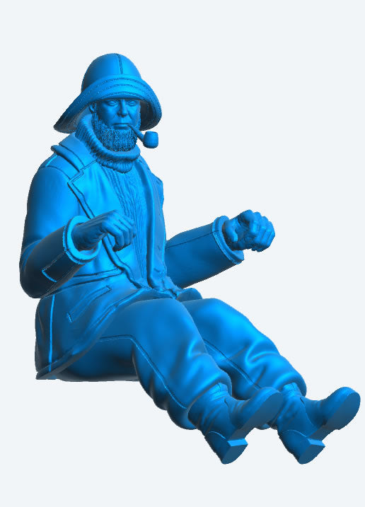 TG67 Seated Rowing Whaleboat Crew Figure – Sou’wester, Oilskins, Sea Boots, and Pipe
