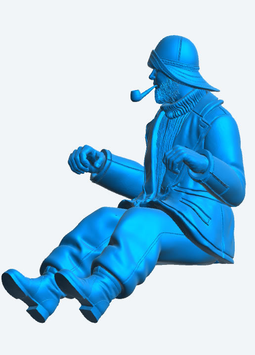 TG67 Seated Rowing Whaleboat Crew Figure – Sou’wester, Oilskins, Sea Boots, and Pipe