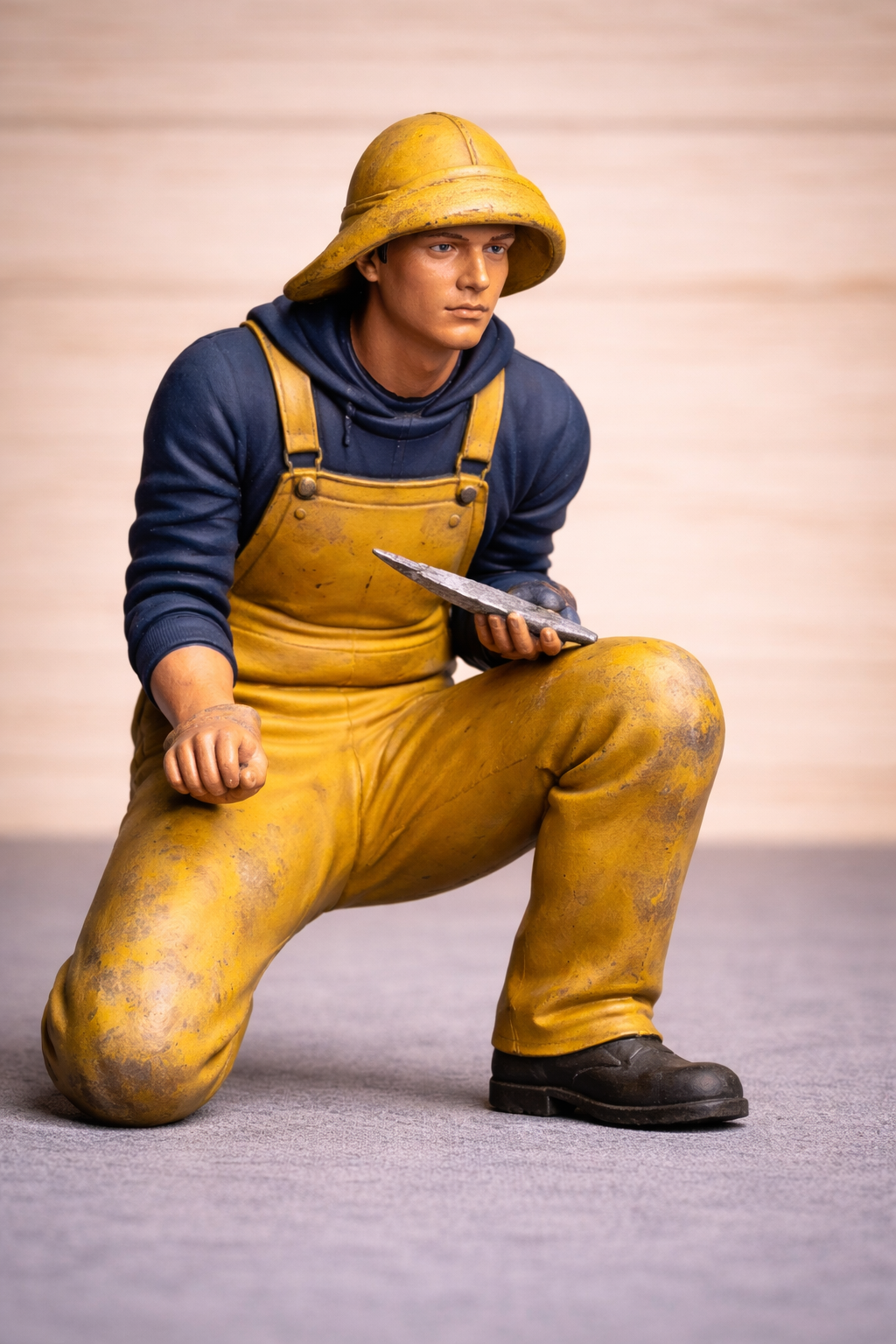 TG71b Unbemalte Modell-Crewfigur: Kniend, Fischerboot, Südwesterhut