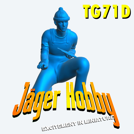 TG71d – 1/24 Multi-Scale Model Kneeling Fishing Boat Crewman with Fish   Knitted Wool Beanie