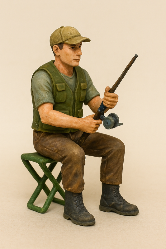 Seated Fisherman with Rod & Folding Stool Scale Model TG82