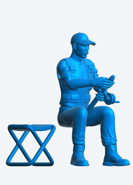 TG82 Seated Fisherman with Rod & Folding Stool – Jäger Hobby Scale Model Figure