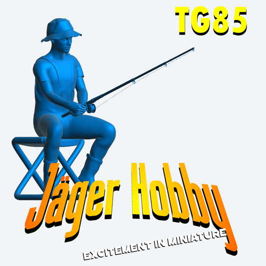 TG85 1/30 Seated Fisherman with Safari Hat & Stool – Jäger Hobby Scale Model Figure