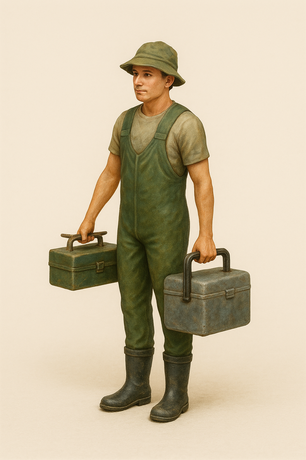 Walking Model Fisherman Carrying Rod & Tackle Box TG86