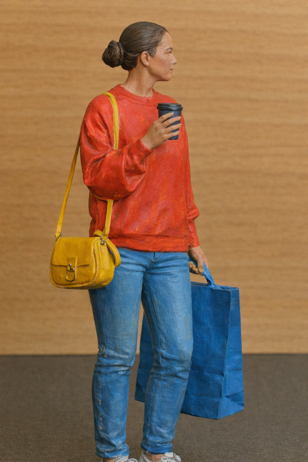 W2 Unpainted Tamiya Model Figure – Casual Woman with Shopping Bag and Smartphone