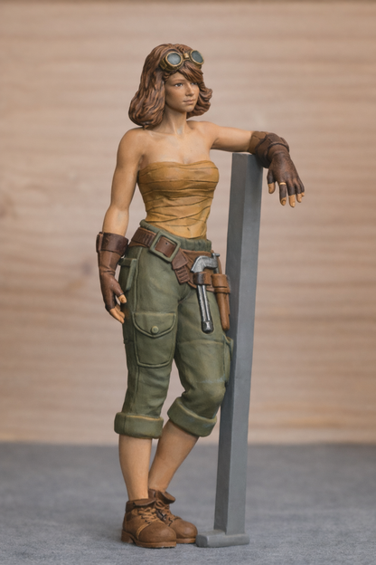 W44 – Female Carpenter Holding Large Tree Saw | Multi-Scale Unpainted