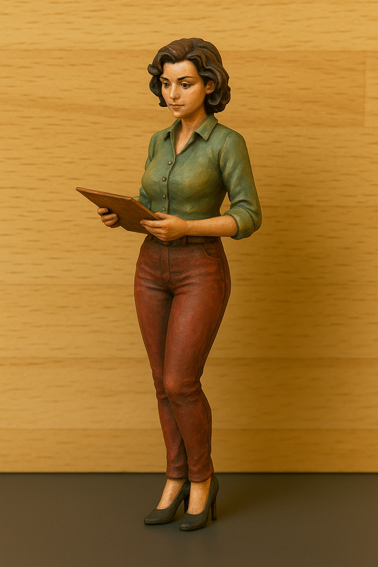 W61 – Woman in Jumpsuit Reading a Booklet. This finely detailed figur