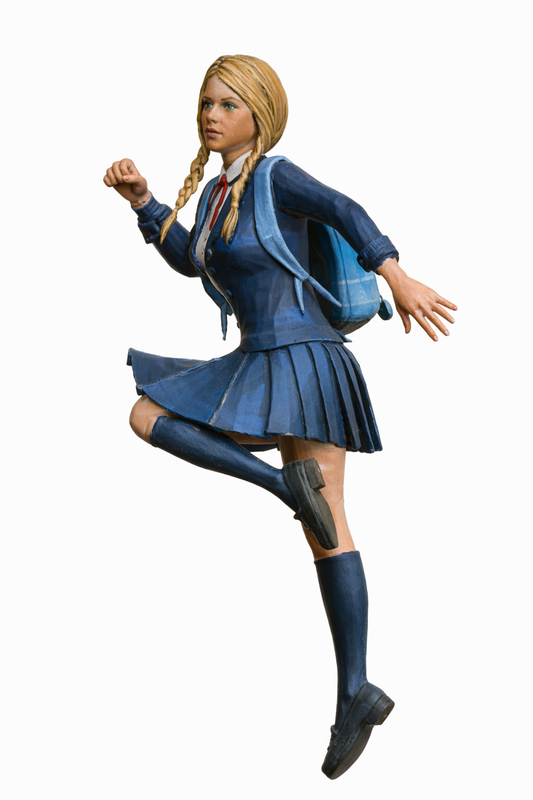 W67 School Girl with Backpack Skipping – UNPAINTED